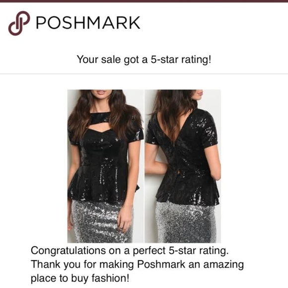 BLACK SEQUIN PEPLUM TOP - Picture 4 of 5